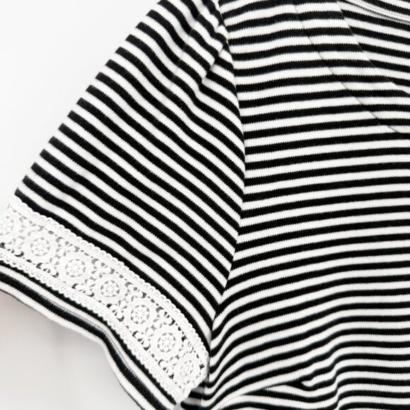 Talbots Cotton Lace Eyelet Trim T-Shirt Casual Dress Black/White - Picture 3 of 8